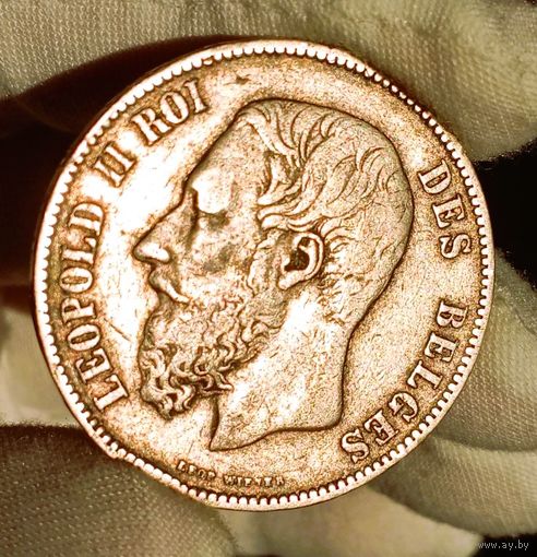 5фр 1874, Бельгия, Леопольд, крупное портретное серебро, отличная! Смотрите также другие мои лоты!