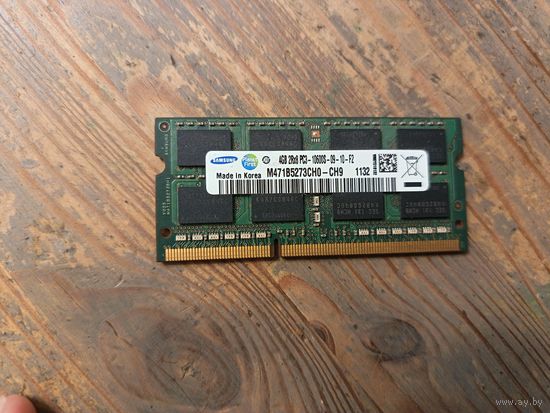Оперативная память ddr3 4гб so-dimm, для ноутбука. Модель Samsung m471b5273ch0-ch9 2Rx8 PC3 10600s-09-10-f2