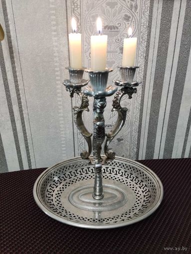 Винтажный канделябр-конфетница "Драконы" на 3 свечи.