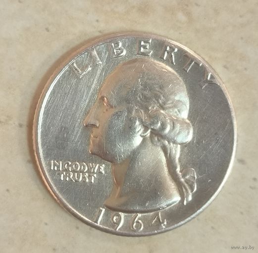 С рубля без мц! 25 центов 1964 США серебро