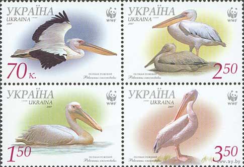 Украина 2007. WWF пеликаны 4марки сцепка