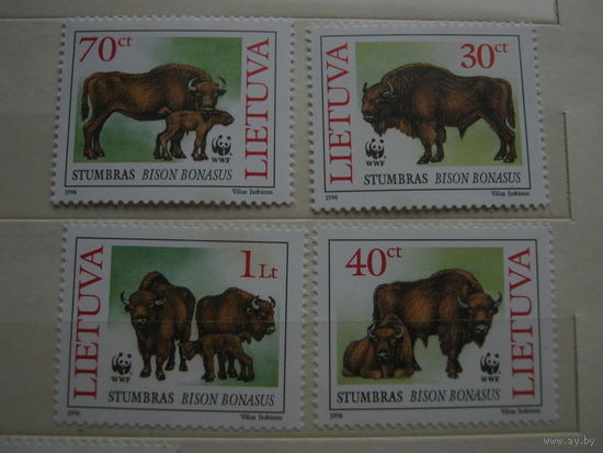Марки - Литва 1996 WWF, Фауна, Бизоны