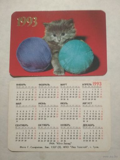 Карманный календарик. Котик. 1993 год