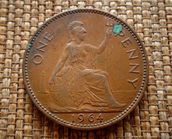 ТОРГ! Англия 1 пенни 1964! Елизавета II! Шоколадная патина! Медь! ВОЗМОЖЕН ОБМЕН!