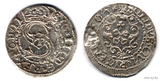 Шеляг 1605, Сигизмунд III Ваза, Рига. Штемпельный блеск, коллекционное состояние