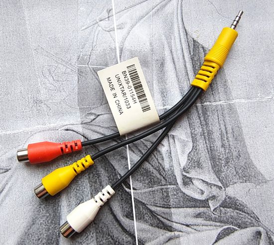 Кабель-переходник Jack 3.5 мм 4 пин штекер - 3 x RCA тюльпан гнездо 17см BN39-01154H 1609UX для телевизоров Samsung