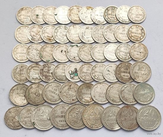 58 подуставших серебрянных монет СССР 122 грамма За вашу цену  С рубля