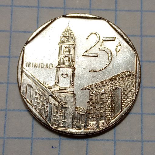 Куба 25 сентаво 2001 Брак,Выкрошка упрочняющего слоя рабочей поверхности штемпеля аверса+ выкрошка на реверсе