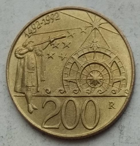 Сан-Марино 200 лир 1992 г. 500 лет открытию Америки. В холдере