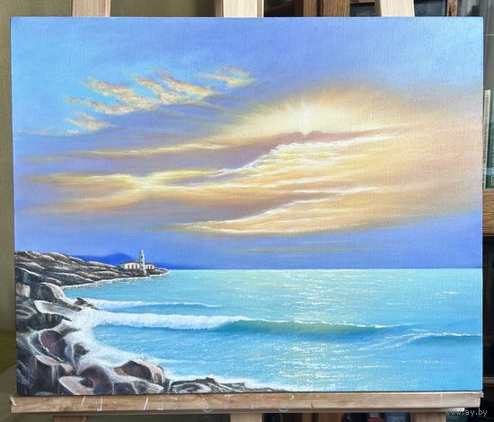 Картина маслом "Закат на море", 40х50 см