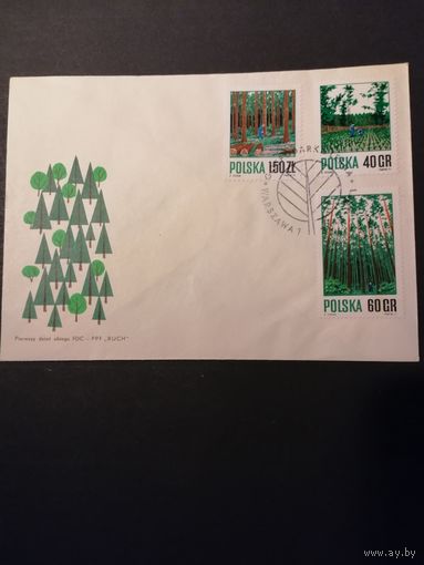 Польша 1971 КПД с полной серией марок "Лесное хозяйство" (спецгашение) Mi.2067-2069 каталог 1.00 евро