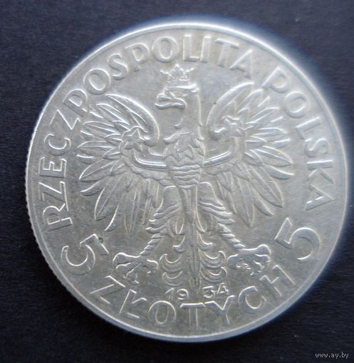 Монета СЕРЕБРО Польша 5 злотых 1934 год