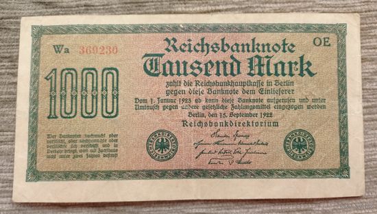 Werty71 Германия 1000 марок 1922 банкнота
