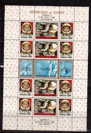 Гвинея-1965,(Мих. Бл.9-10)  ** , Космос,  астронавты, Надп.