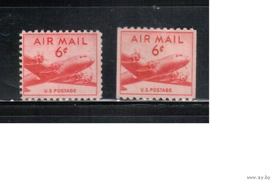 США-1949, (Мих.553 А+С),  **/* ( 1 м - без клея)  , Авиапочта, Самолет, Дуглас (одиночка), 2 перфорации