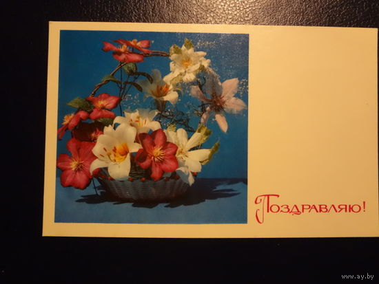 Поздравляю! Цветы. 1972 г. подписанная.