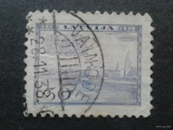 Латвия, 1938. Герб Риги и городской пейзаж