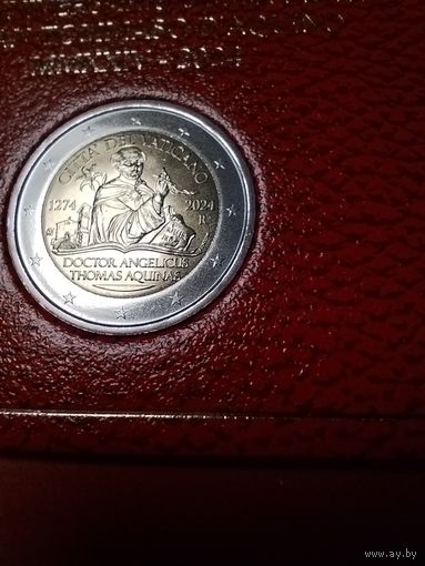 2 евро 2024 Ватикан. Блистер. Юбилейные. 750 лет со дня смерти Фомы Аквинского. С рубля. (16)