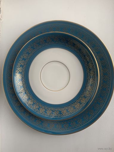 Винтажные фарфоровые тарелки (Бавария), 30-40-е гг., редкое крытьё бирюзового цвета