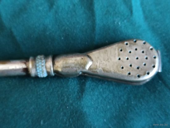 Бомбилья для питья чая-матэ. Серебро, винтаж.