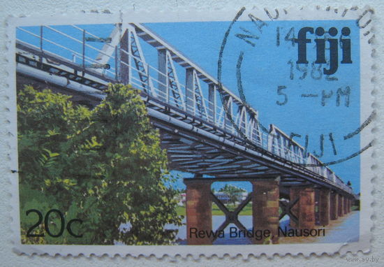 Марка Фиджи 20 центов. Мост Рева