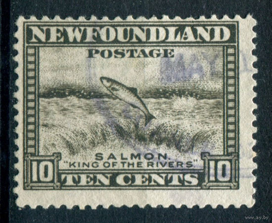Британские колонии - Ньюфаундленд - 1932/41г. - лосось, перфорация 13 1/2, 10 с - 1 марка - гашёная [Mi 178 A]. #3-WB-102-A-1