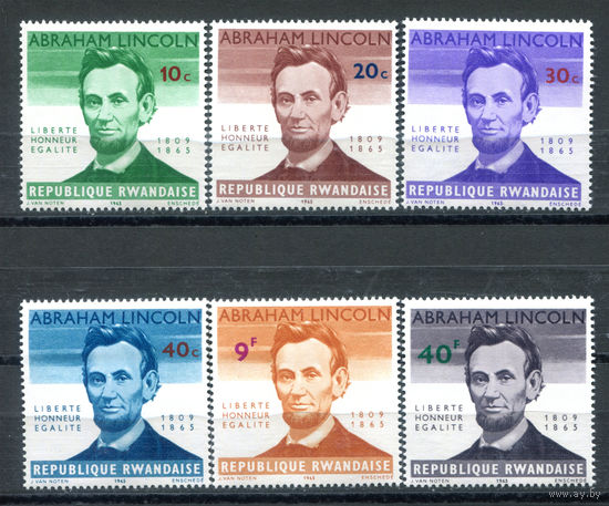 Руанда - 1965г. - Авраам Линкольн - 6 марок - полная серия, MNH [Mi 97-102]. #O-Se-Z-1-10