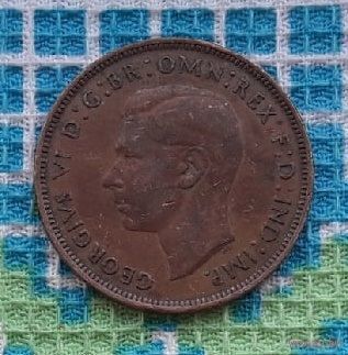 Великобритании - "Владычица морей". 1 пенни 1944 года. Корабль. Георг VI.