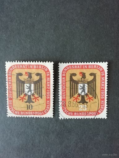 Западный Берлин 1956 Две марки серии "День Германии в Берлине 16 марта 1956 года" (гашеные без клея) Mi.136-137 каталог 7.00 евро