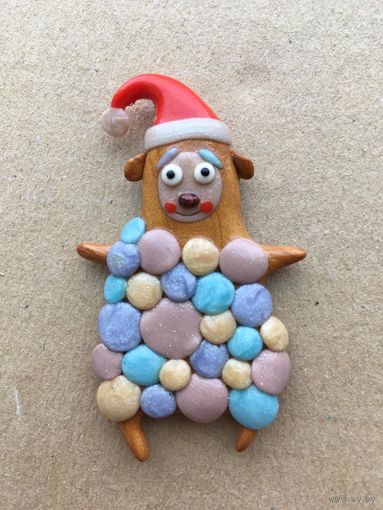 Овечка новогодняя, магнит ручной работы