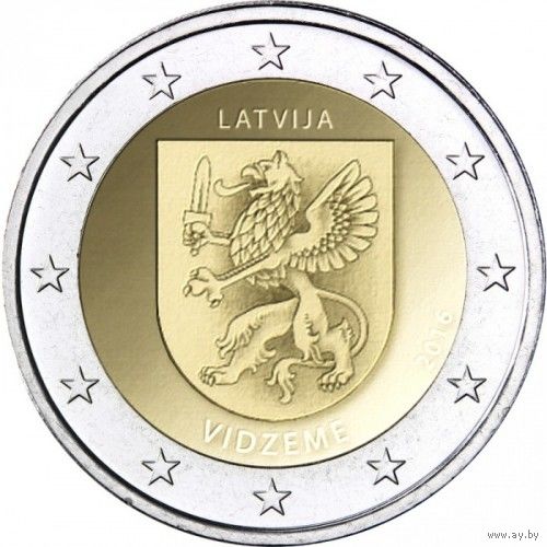 Латвия 2 евро, 2016 Исторические области Латвии - Видземе UNC
