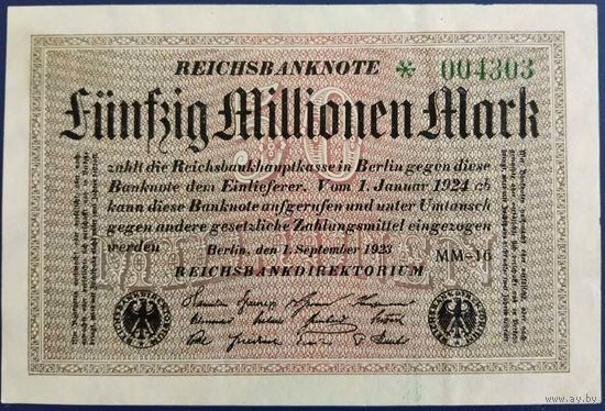 50 миллионов марок. 1923 г. аUnc. Германия.