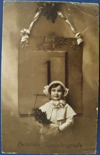 Детская новогодняя фотооткрытка. Германия. Начало 20-го века.