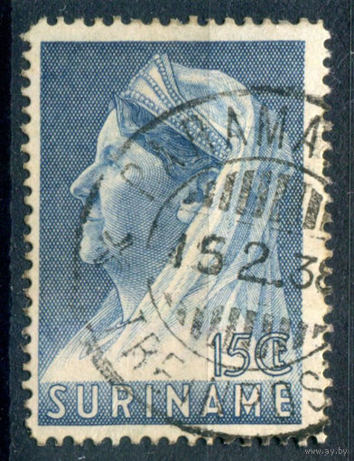 Нидерландские колонии - Суринам - 1936/39г. - королева Вильгельмина, перфорация 14, 15 с - 1 марка - гашёная [Mi 188]. #3-WB-87-A-1