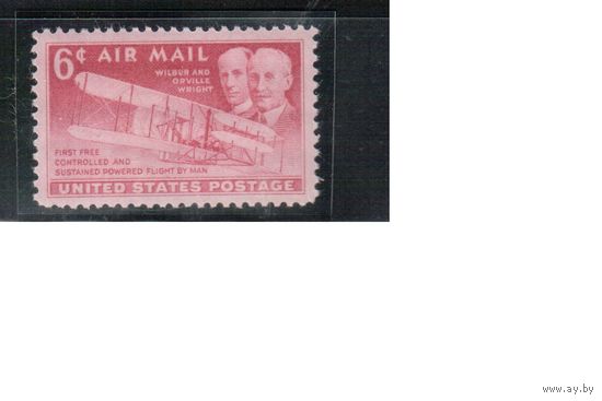 США-1949, (Мих.604),  **   , Авиапочта, Самолеты, Братья Райт (одиночка)