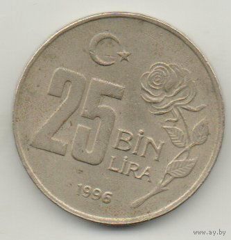 ТУРЕЦКАЯ РЕСПУБЛИКА 25000 ЛИР 1996. РОЗА