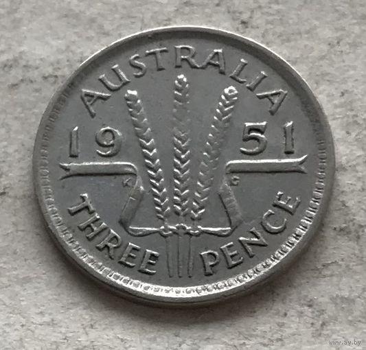 Австралия 3 пенса 1951 Георг VI - серебро 0,500