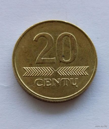 20 центов Литва 2008 Брак выкрошка на цифре года и на краю щита