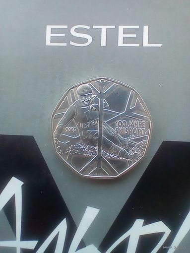 5 евро 2005 года Австрия 100 лет лыжному спорту серебро