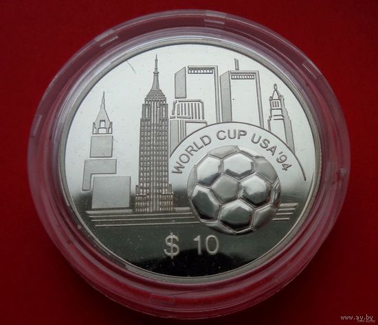 Восточные Карибы 10 долларов 1994 Чемпионат мира по футболу 1994 года! Серебро 925 пробы 31,47 грамм 0,941 унции! ОБМЕН!
