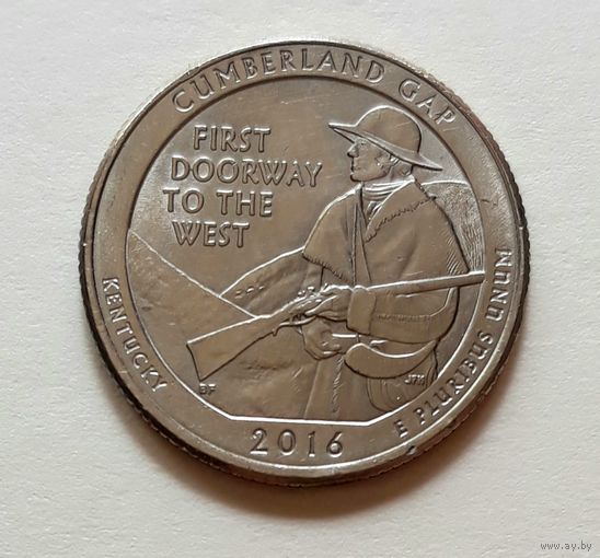 США. 25 центов 2016 г. "Р". Национальный исторический парк Камберленд-Гэп, Кентукки.