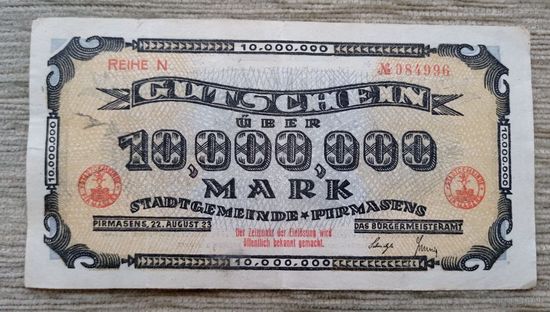 Werty71 Германия 10000000 марок 10 миллионов 1923 банкнота Гроссгельд Пирмазенс