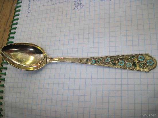 Ложка советская чайная 875 пробы с позолотой 14 см.