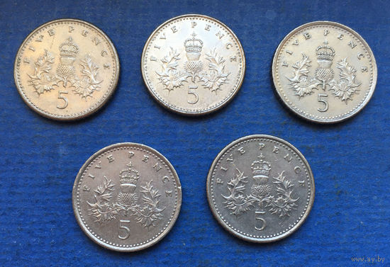 Великобритания 5 пенсов 1990, 1991, 1992, 1995, 1996