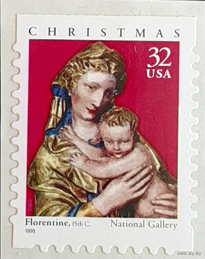 США 1998 год. Рождество. Мадонна. Негашёная Самоклеящаяся марка. MNH живопись **