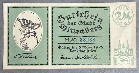 Нотгельд 2 марки 1922 год. Виттенберг. Веймарская республика