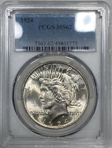1 доллар мирный 1924 ms 62 PCGS