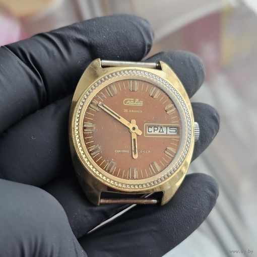 Старт с 1 Рубля !!! СССР Часы Слава позолоченные AU10 Мужские 26 камней