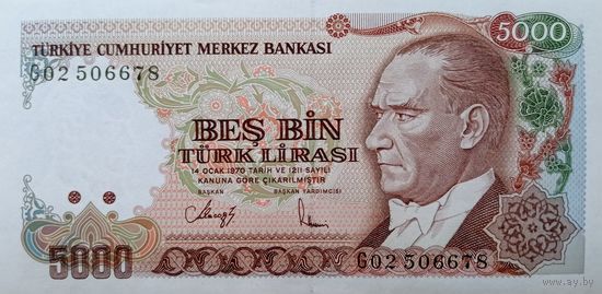 Werty71 Турция 5000 лир 1990 UNC банкнота  1970
