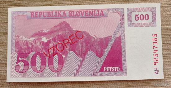 Werty71 Словения 500 толаров 1990  1992 (AH) ОБРАЗЕЦ  UNC банкнота